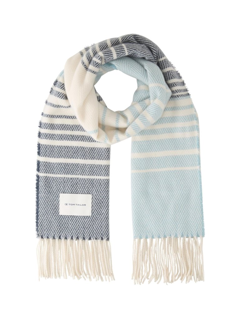 ¡Dale color a tu look con la bufanda Heringbone teal/white de Tom Tailor!