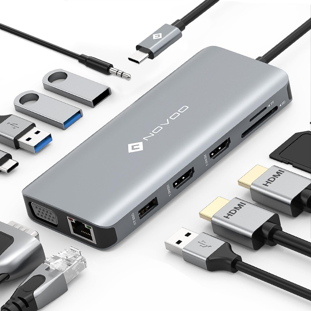 Docking 12‑en‑1 USB‑C: doble HDMI, 4 USB, PD 100W y Ethernet
