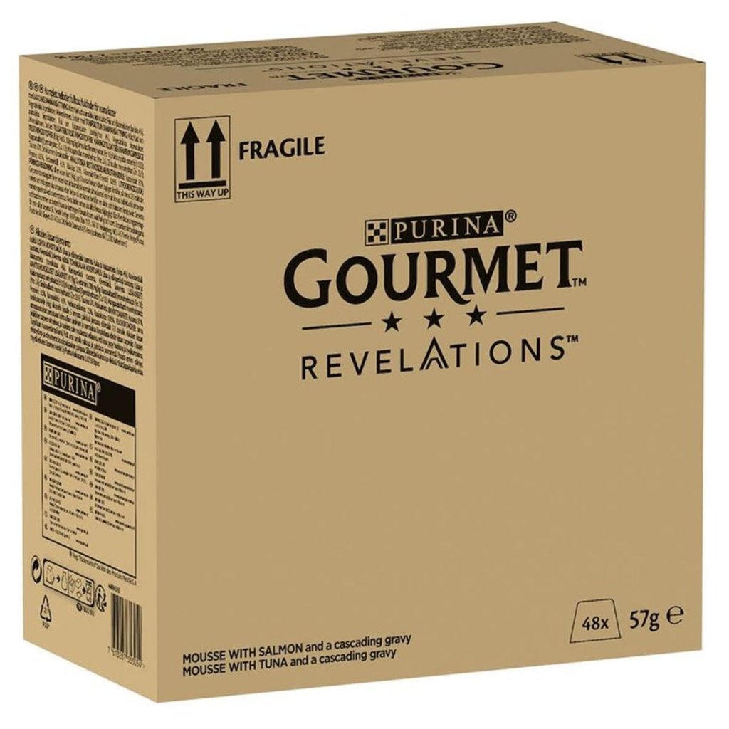 Pack de 48 latas Purina Gourmet Revelations Mousse – Sabor Salmón y Atún