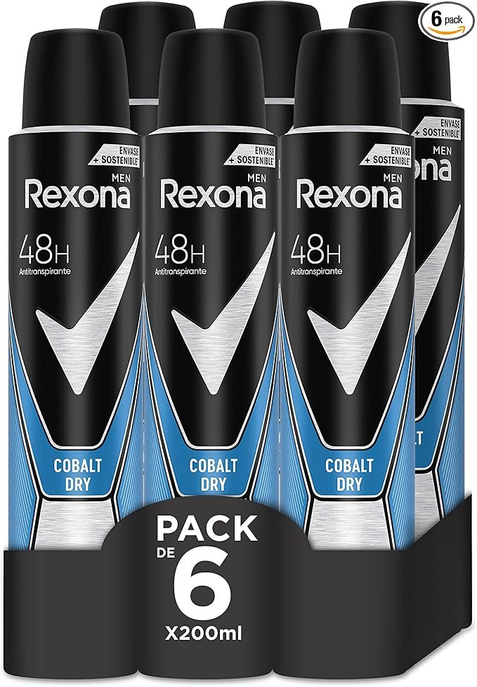 Pack 6 desodorantes Rexona Cobalt Dry 200 ml – frescura prolongada