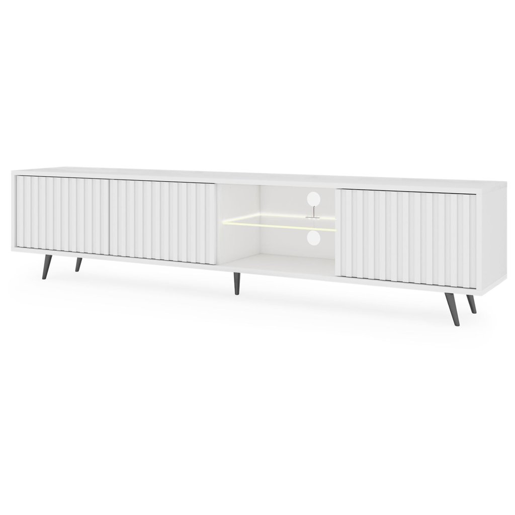 Soporte TV Selsey Bello blanco con luces LED y patas negras