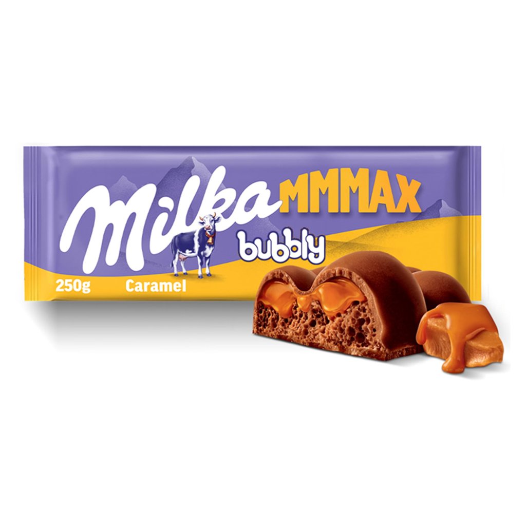 Milka MMMAX Bubbly Caramelo 250 g: chocolate con relleno de caramelo