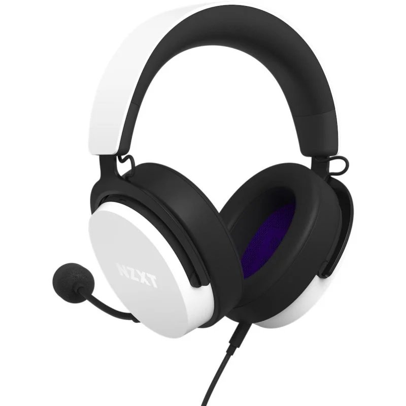 NZXT Relay Headset – Auriculares Gaming con Cable, Hi-Res, Micrófono Desmontable y Adaptador USB, Blanco