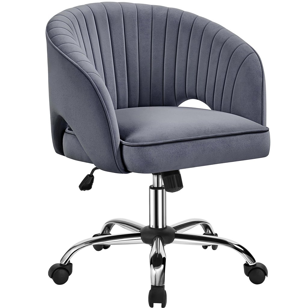 Yaheetech Silla Oficina Terciopelo Respaldo Altura Ajustable Gris Oscuro, Silla de Oficina Terciopelo, Silla A