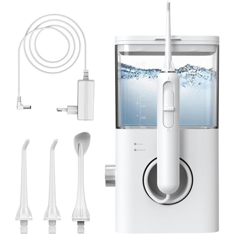 Irrigador bucal de mesa con control de flujo y depósito extraíble