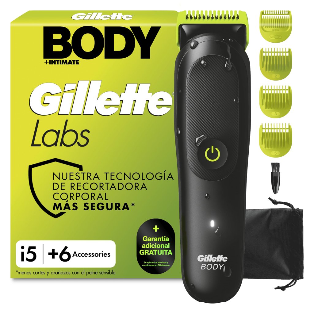 Afeitadora GilletteLabs i5 Body + Intimate (SkinFirst para zona íntima y cuerpo, impermeable, 4 peines, funda,