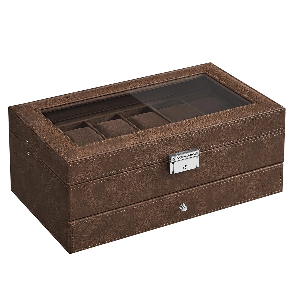 Organiza tus relojes con estilo: caja de 2 niveles con tapa de cristal