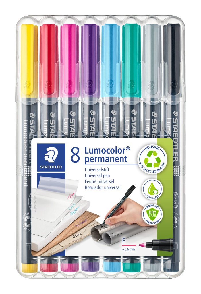 Set de 8 rotuladores permanentes STAEDTLER Lumocolor, punta fina 0,6 mm