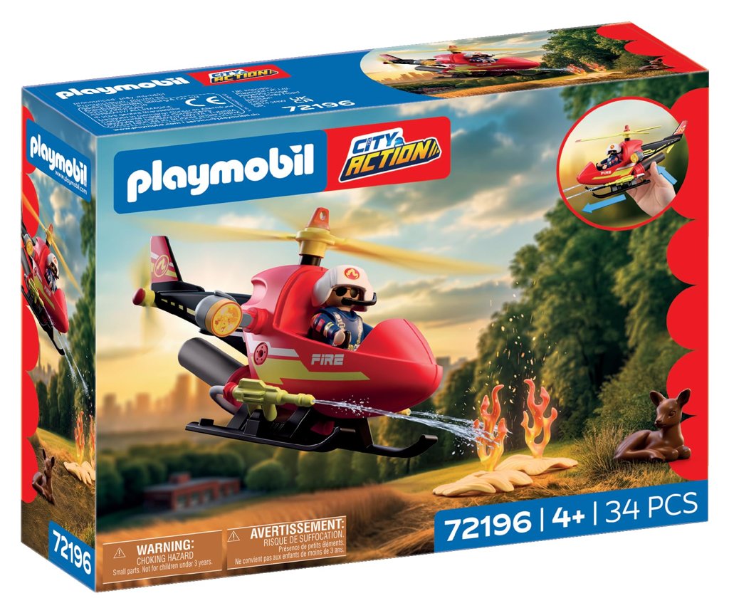 Helicóptero de Bomberos Playmobil con chorro de agua y accesorios de rescate