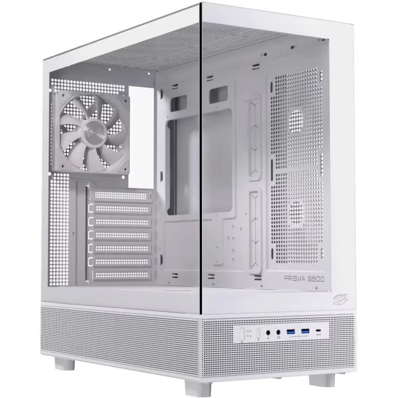 Caja Gaming Einarex Prisma S500 Core: diseño blanco con cristal templado