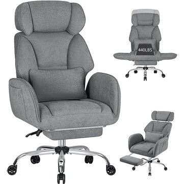 HOFFREE Silla de oficina Criss Cross con reposapiés y reposabrazos ajustables y reposacabezas, respaldo ajusta