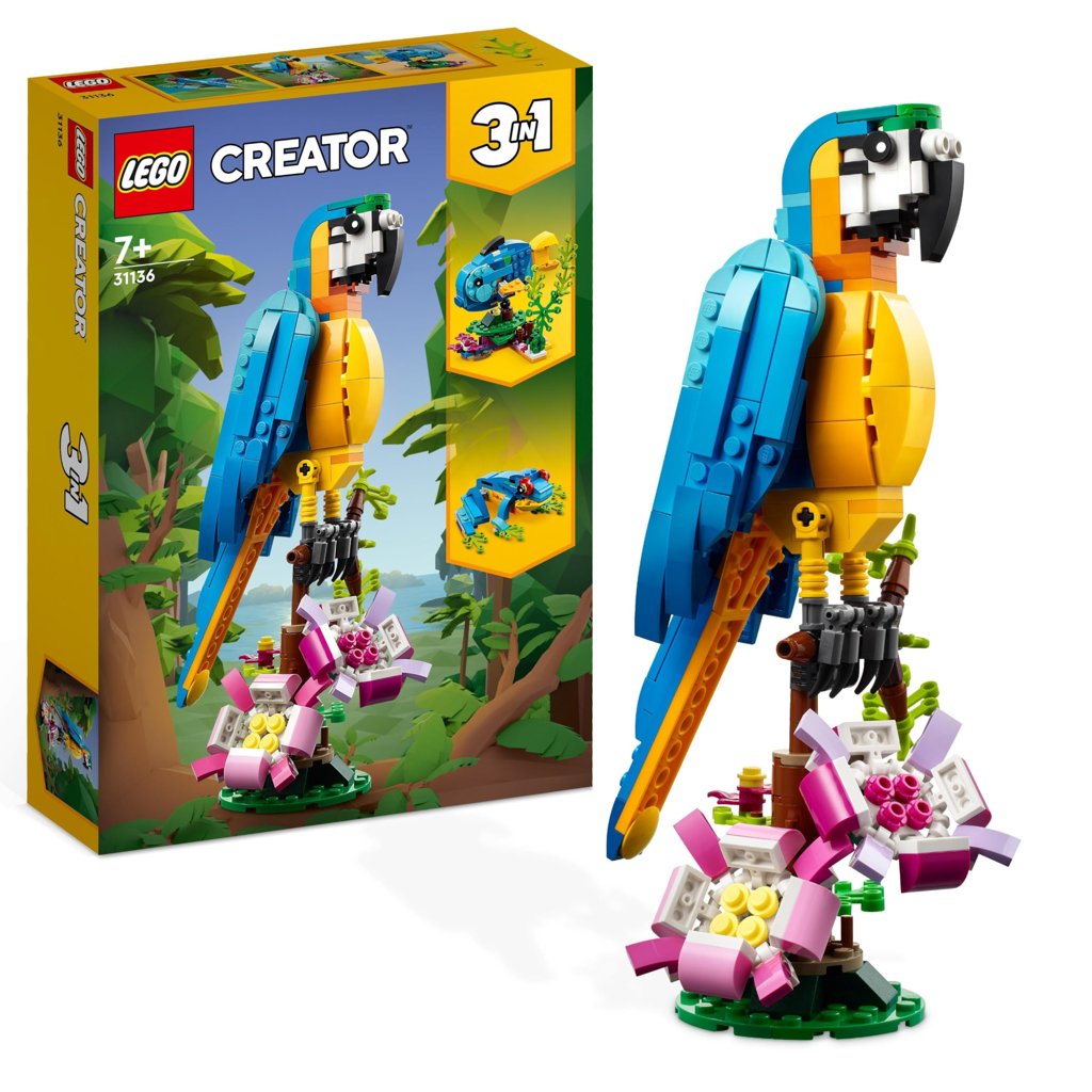 LEGO Creator 3 en 1 Loro Exótico: transforma tu ave en pez o rana