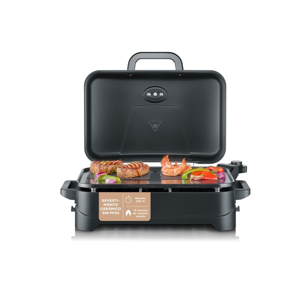 Barbacoa eléctrica Severin 2300W con tapa abatible y cerámica