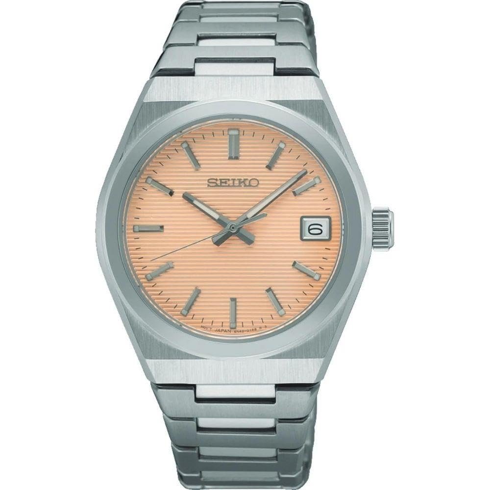 Reloj Seiko Neo Classic con esfera rosa y cristal de zafiro
