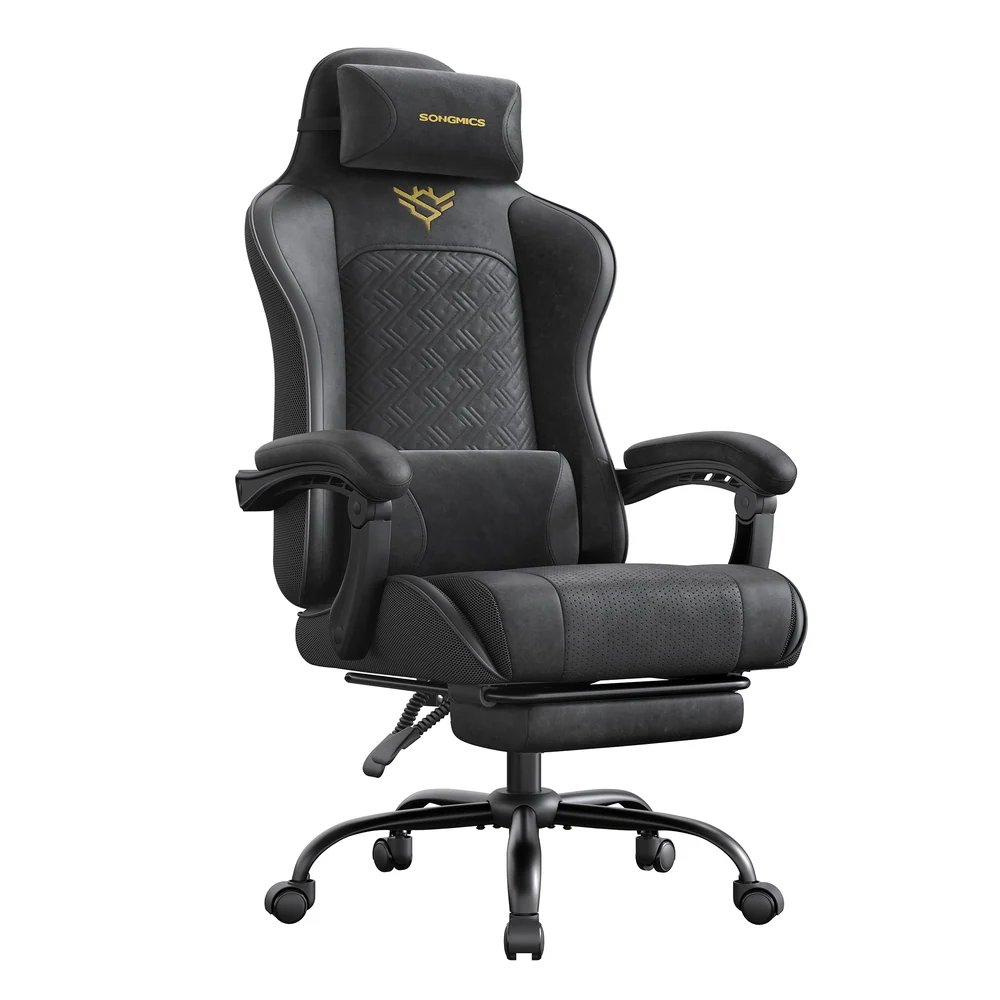 SONGMICS Silla gaming ergonómica con reposapiés y reposabrazos