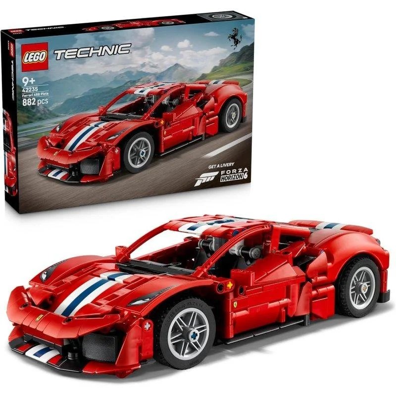 Set LEGO Technic Ferrari 488 Pista: 882 piezas y motor V8