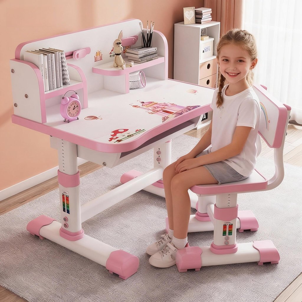 Escritorio infantil con silla. Regulables en altura.