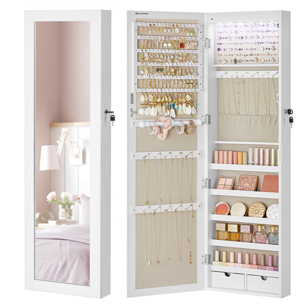 Armario de joyas con espejo y luces LED: elegancia en tu pared