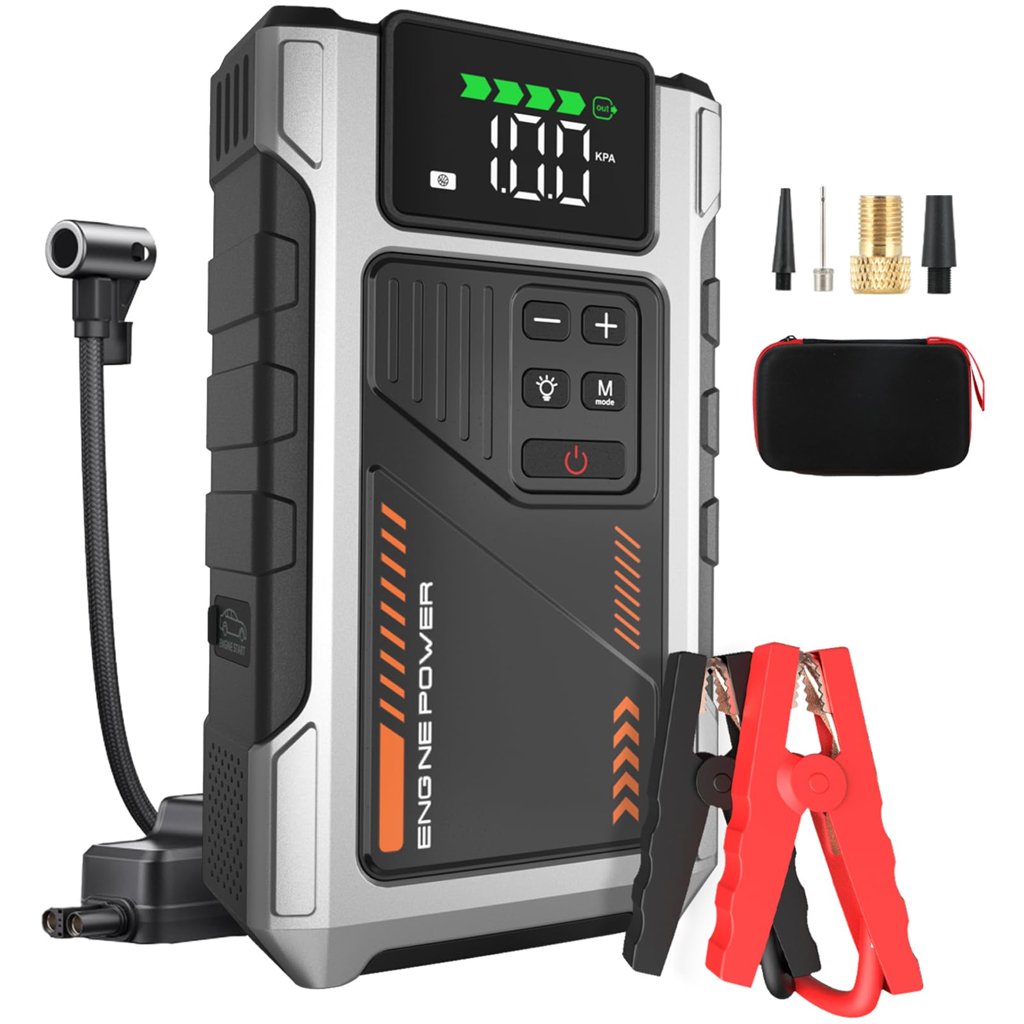 Arrancador portátil 6000A + compresor 150 PSI: rescata tu coche al instante