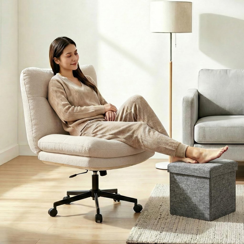 Silla de oficina giratoria de tela con almacenaje y cojín