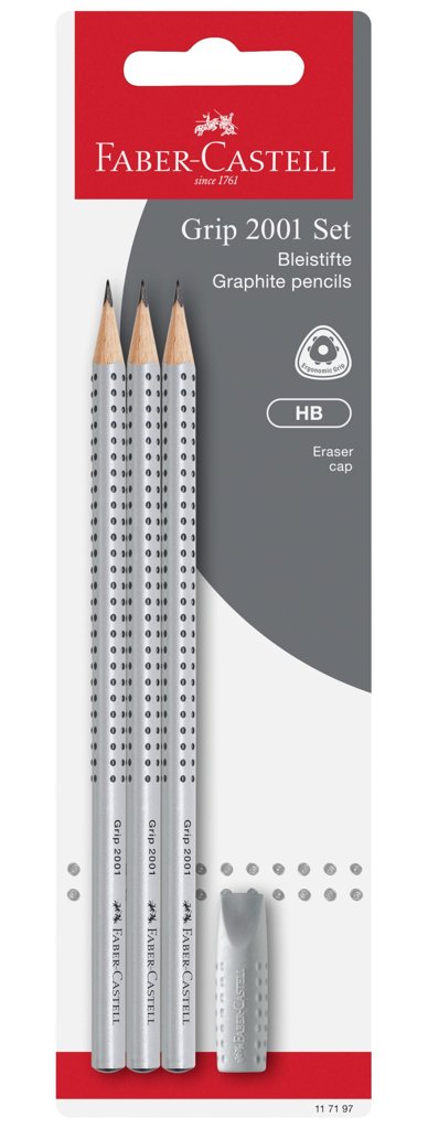Set de lápices Faber-Castell Grip 2001 con borrador – 4 piezas