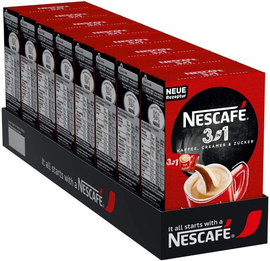 NESCAFÉ 3 en 1 - Con Crema y Azúcar Instantáneos, Paquete de 8 (10 Sobres de 0.6 oz cada uno) -Total 80 sobres