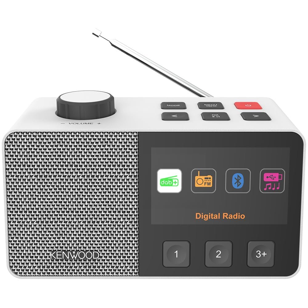 Kenwood - Radio Portátil Digital DAB+/FM con Bluetooth 5.3 y Pantalla IPS de 4,3" Blanco (Caja Ab.)