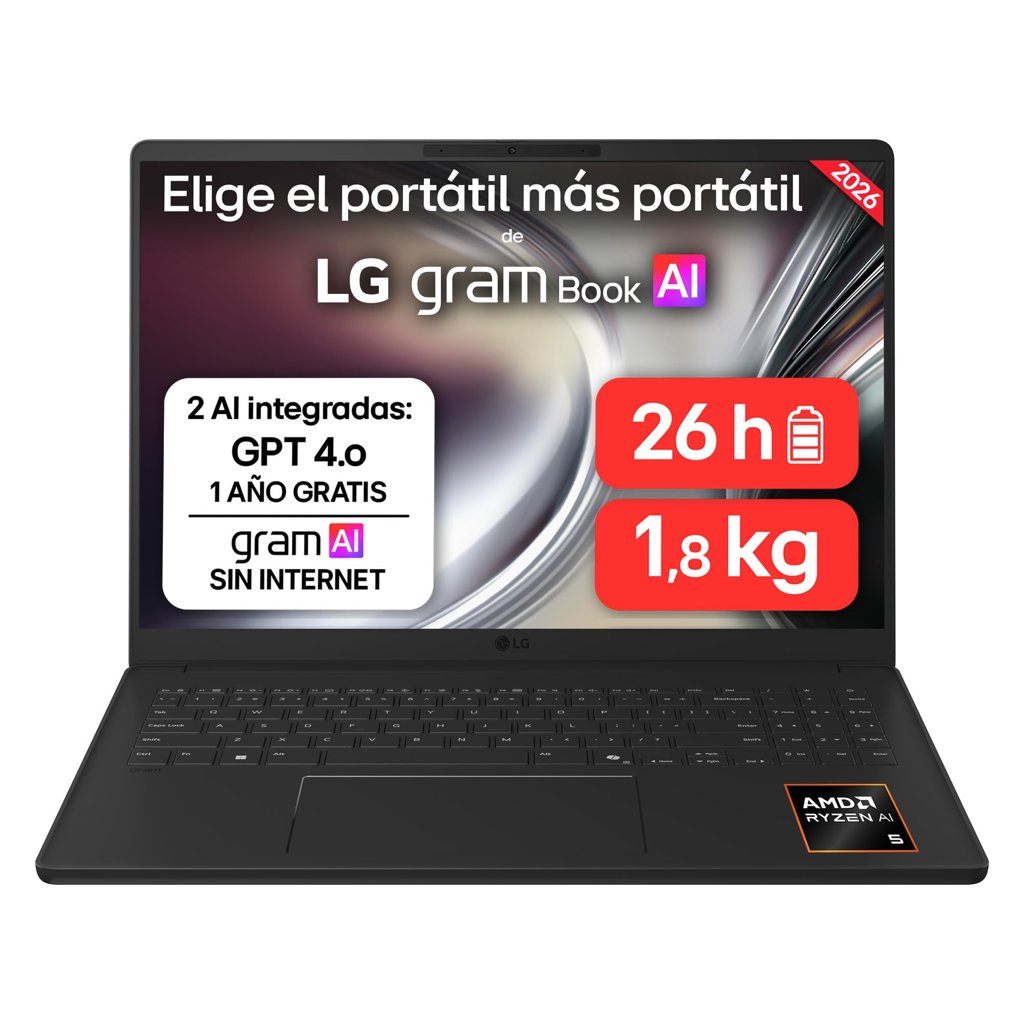 Portátil LG Gram 16\" ultraligero con 16 GB RAM y SSD de 512 GB