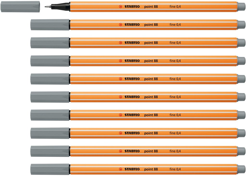 Pack de 10 rotuladores finos STABILO Point 88 gris medio