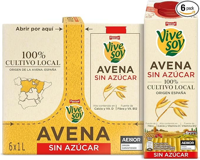 Pack de 6x1L de bebida de avena Vivesoy sin azúcar con un 33% de descuento