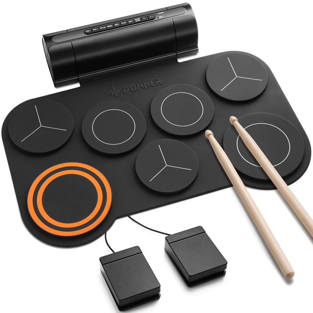 Batería Electrónica Donner DED-20 (7 pads sensibles, 2 pedales, altavoces integrados, conexión auriculares y M