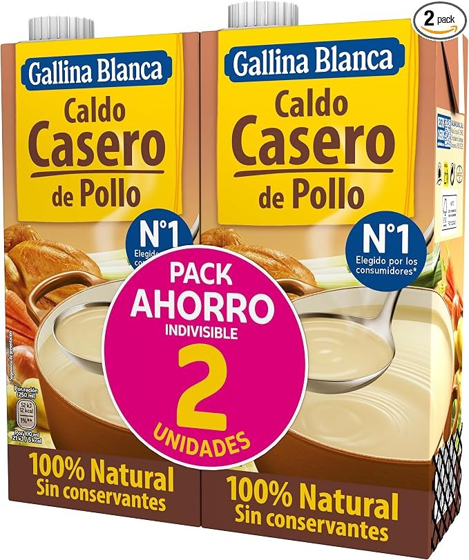 X3.GALLINA BLANCA Caldo Casero de Pollo 100% Natural | Cocinado a Fuego Lento Durante 3h. Sin Gluten, Sin Cons