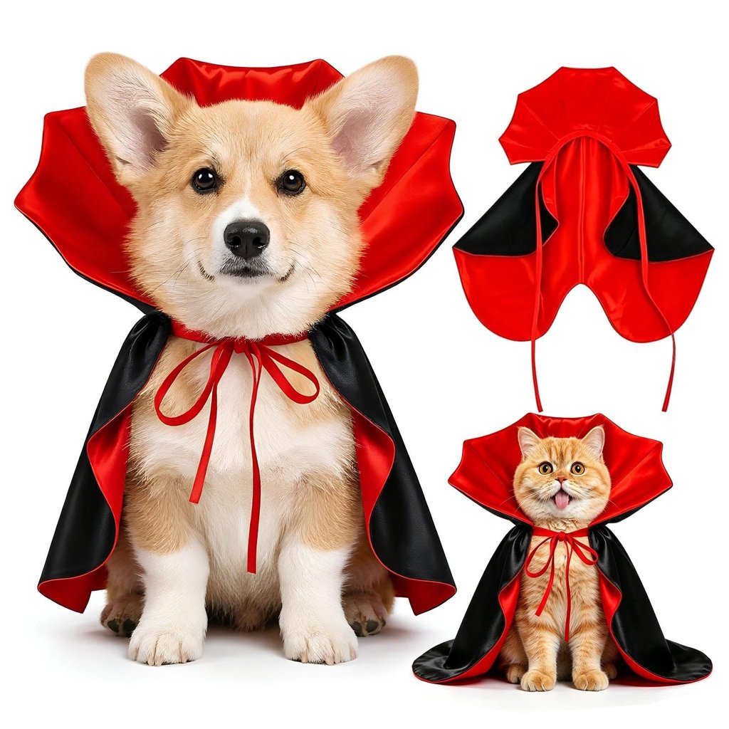 Disfraz de Halloween para perros y gatos: capa con cuello alto