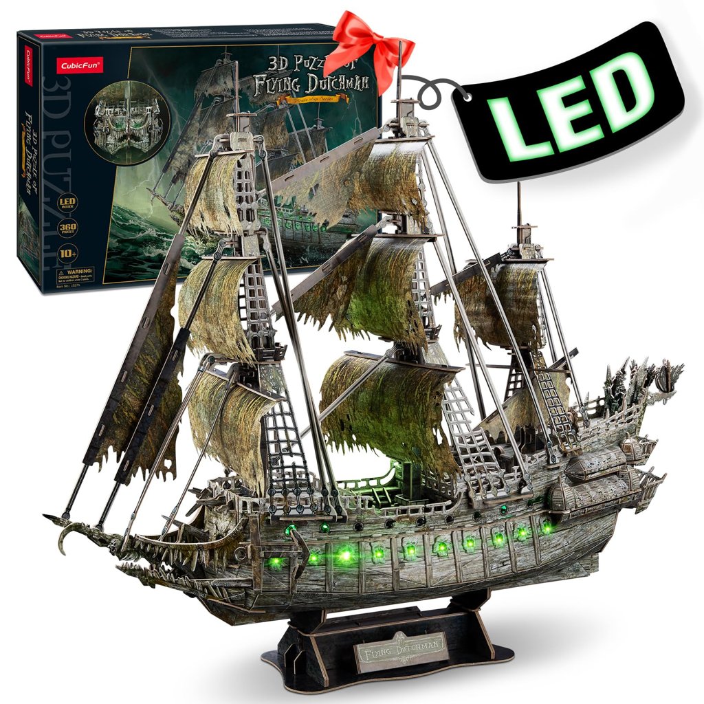 CubicFun Puzzle 3D Holandés Errante con LED, 360 Piezas Maqueta de Barco Pirata para Construir, con Detalles I
