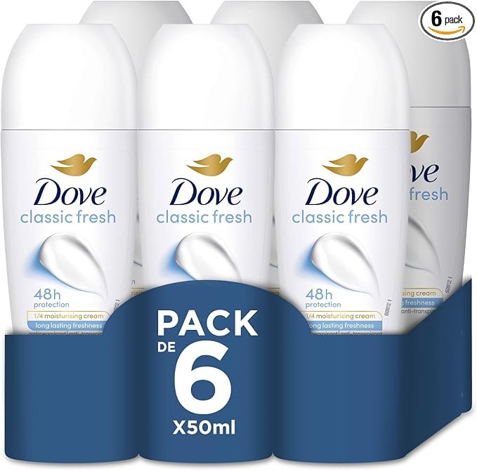 Pack 6 desodorantes Dove Roll‑On 48 h: frescura duradera