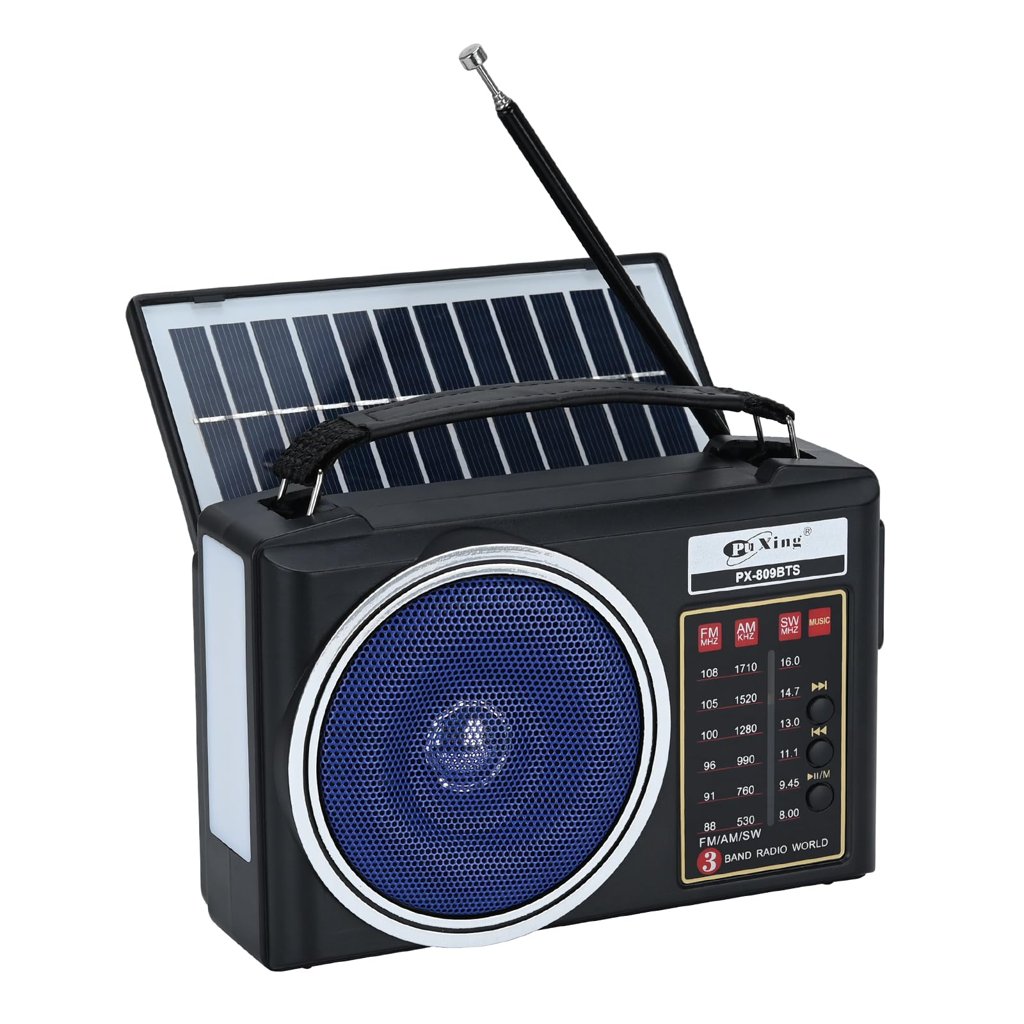 Radio retro Bluetooth con energía solar y luz LED portátil