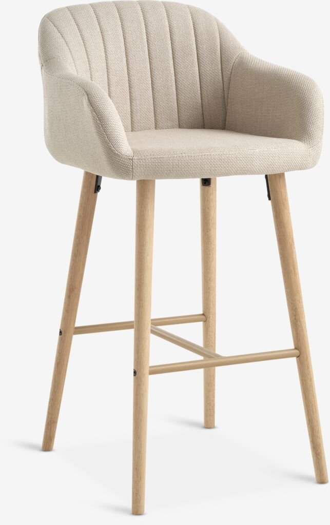Taburete de bar ADSLEV de JYSK, estilo roble y tapizado beige