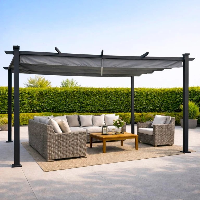 Pérgola retráctil 3x4m con toldo corredero, ideal para tu terraza