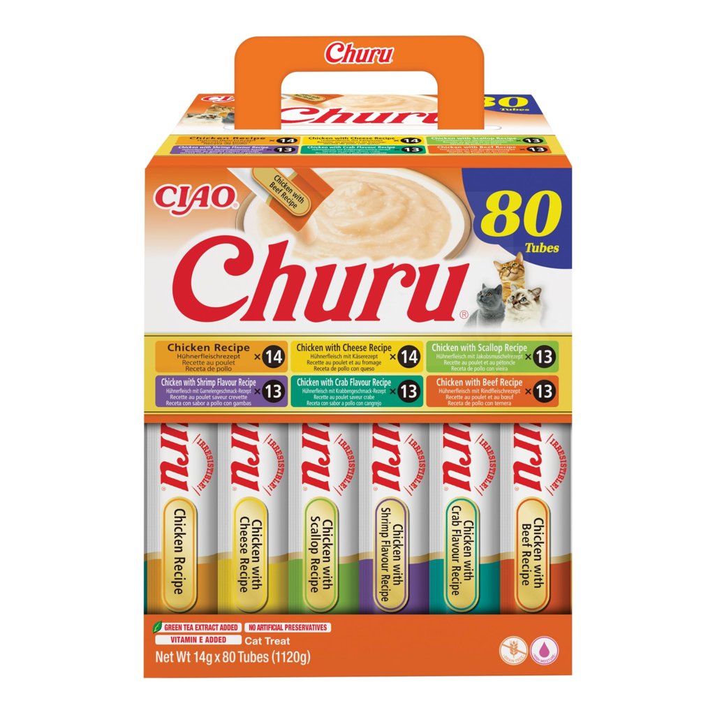 Pack 80 Churu INABA para gatos, irresistible sabor pollo