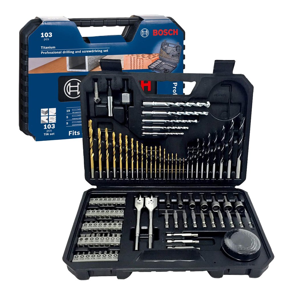 Set completo de 103 brocas y puntas de titanio para todo tipo de materiales