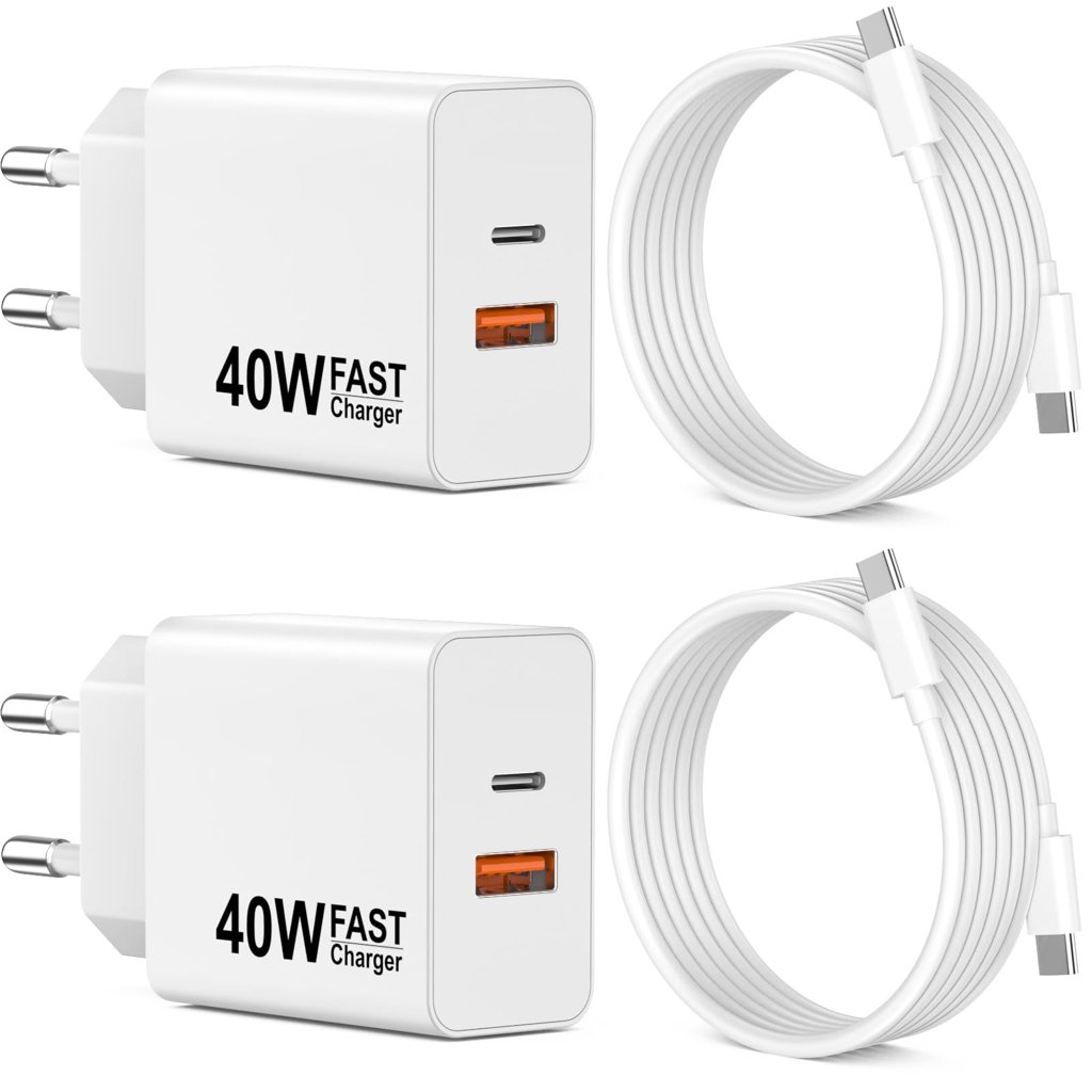 Pack de 2 cargadores USB‑C 40 W PD+QC – carga rápida para iPhone y Android