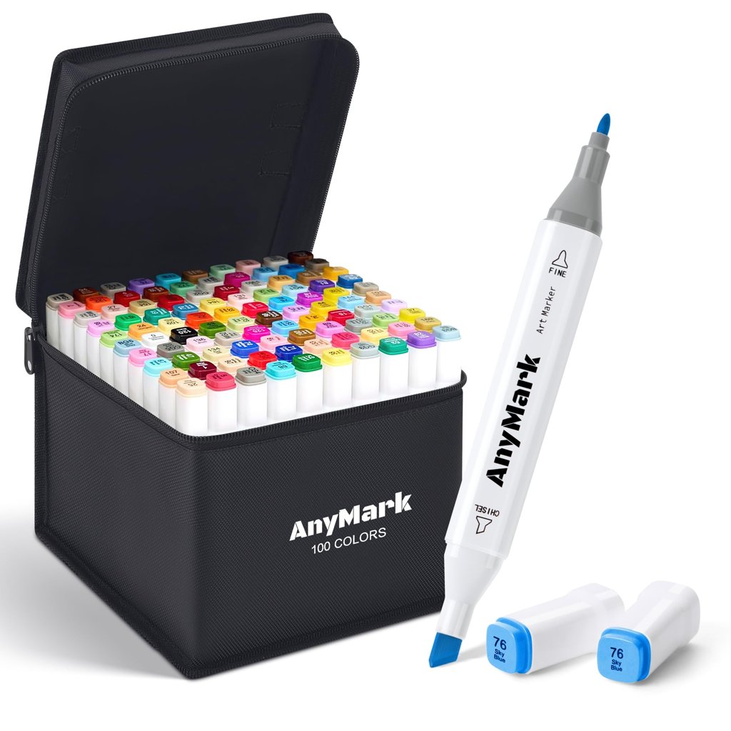 PACK 100 ROTULADORES - AnyMark Rotuladores Alcohol, 100 Colores, Punta Biselada y Punta Fina