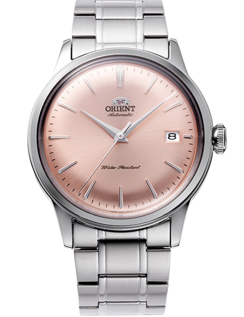 Orient Bambino Limited Edition automático de 38,4 mm con esfera salmón y fondo visto