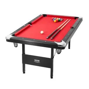 VEVOR Mesa de Billar Plegable y Portátil 192x109x81 cm con Bolas, Tacos, Tizas y Pincel, Negro/Rojo