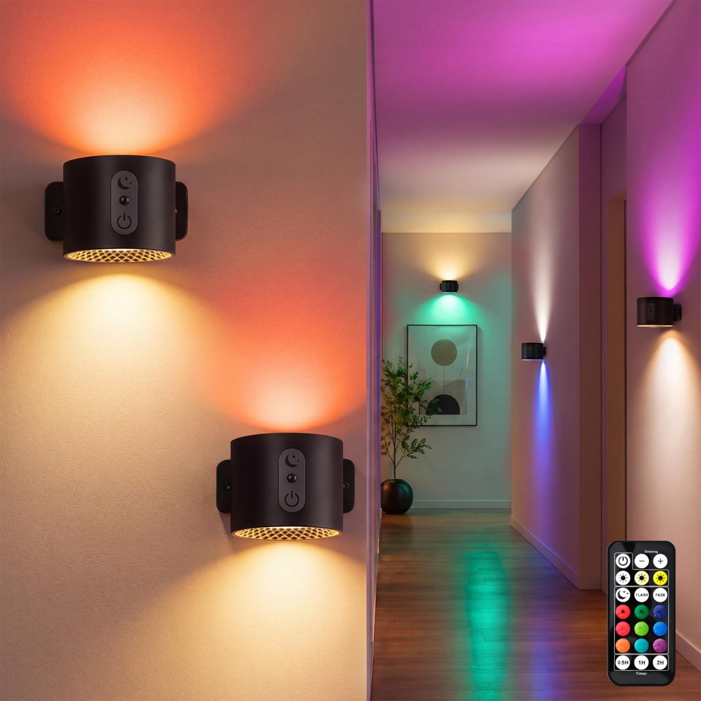 Pack de 2 lámparas LED RGB recargables para pared – ambiente a tu medida