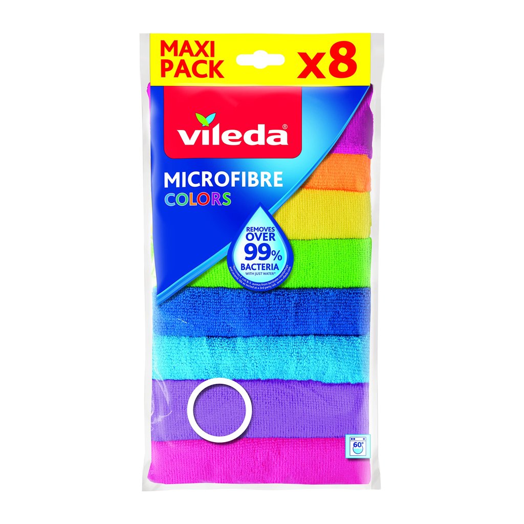 Precio Final Con Recompensa (3,72€) - Pack de 8 Vileda Colors, bayetas de microfibras, 30 x 30 cm, 8 colores