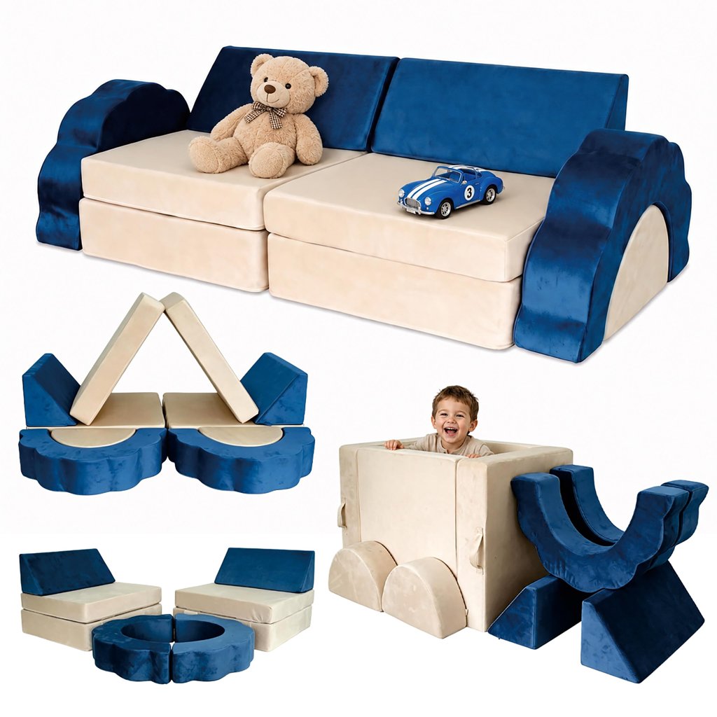 Sofá modular infantil de 10 piezas – juego y descanso