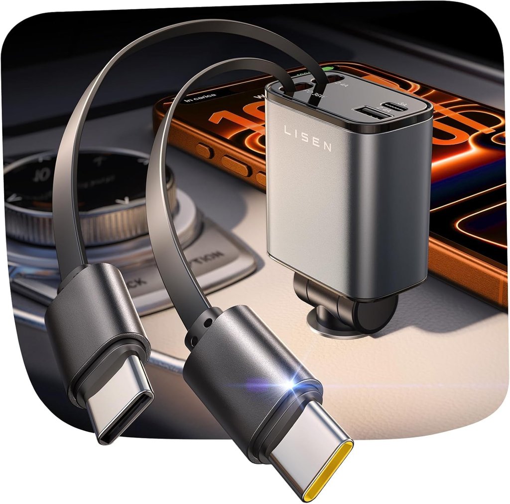 Cargador de coche USB-C 84W con cables retráctiles, ¡40% menos!