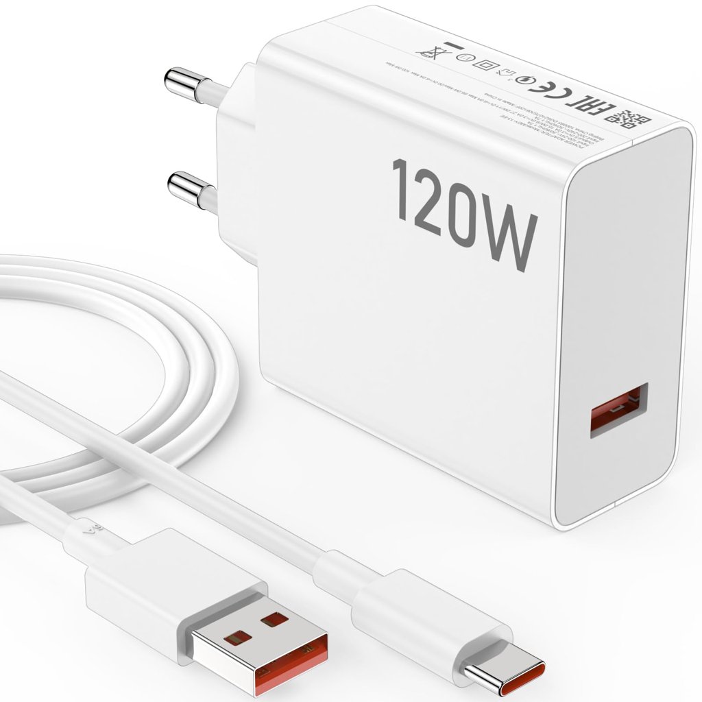 Cargador 120 W Hyper‑Charge con cable USB‑C 2 m para Xiaomi y POCO