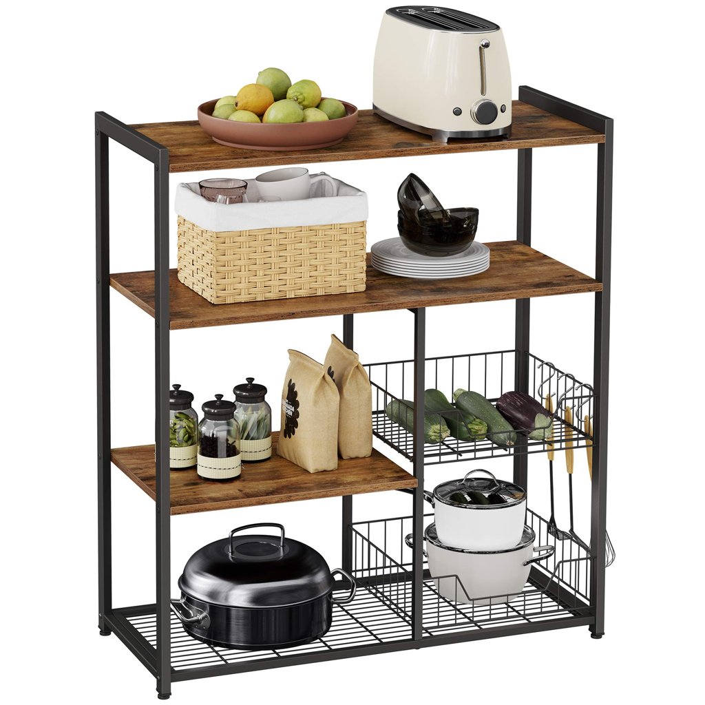 VASAGLE Estantería de Cocina para Microondas con 2 Cestas, 80x35x94 cm